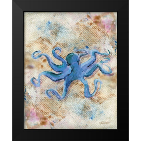 Blue Octopus Black Modern Wood Framed Art Print by Roberto, LuAnn