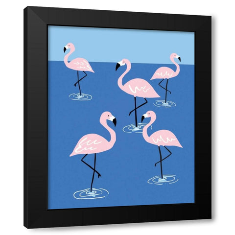 Flamingo Pond II Black Modern Wood Framed Art Print with Double Matting by Serna, Isabel