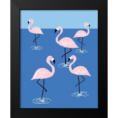 Flamingo Pond II Black Modern Wood Framed Art Print by Serna, Isabel