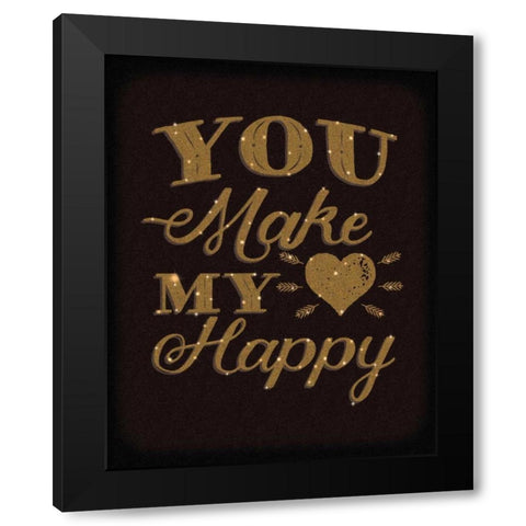 Happy Heart Gold Black Modern Wood Framed Art Print by Sta Teresa, Ashley