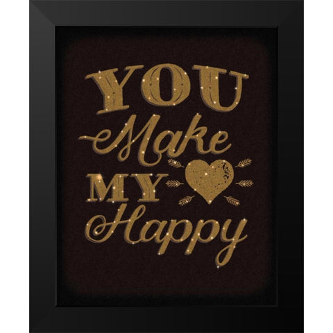 Happy Heart Gold Black Modern Wood Framed Art Print by Sta Teresa, Ashley