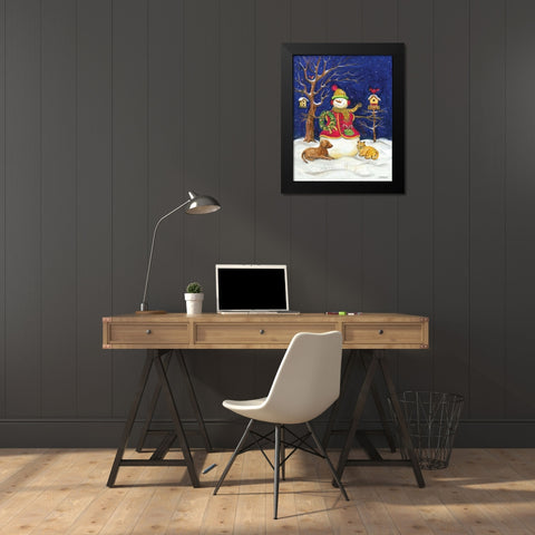 Snowman and Friends Black Modern Wood Framed Art Print by Williams, Todd