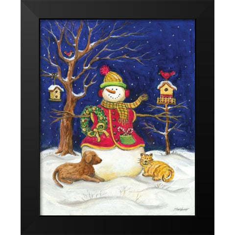 Snowman and Friends Black Modern Wood Framed Art Print by Williams, Todd
