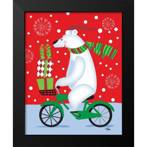 Polar Bear and Bicicle Black Modern Wood Framed Art Print by Woo, Teresa