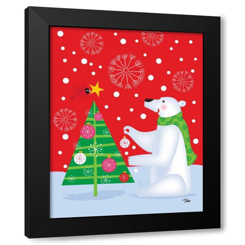 Polar Bear and Tree Black Modern Wood Framed Art Print with Double Matting by Woo, Teresa