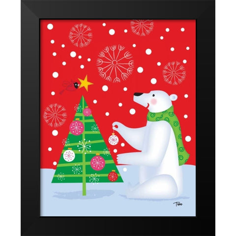 Polar Bear and Tree Black Modern Wood Framed Art Print by Woo, Teresa