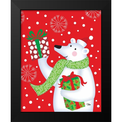 Polar Bear and Presents Black Modern Wood Framed Art Print by Woo, Teresa