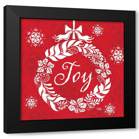 Joy Wreath Black Modern Wood Framed Art Print with Double Matting by Woo, Teresa