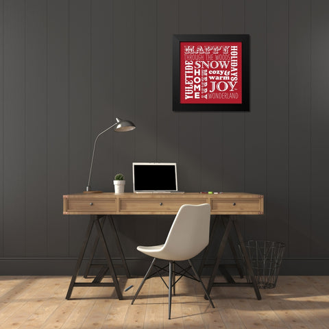 Holiday Words Red Black Modern Wood Framed Art Print by Woo, Teresa