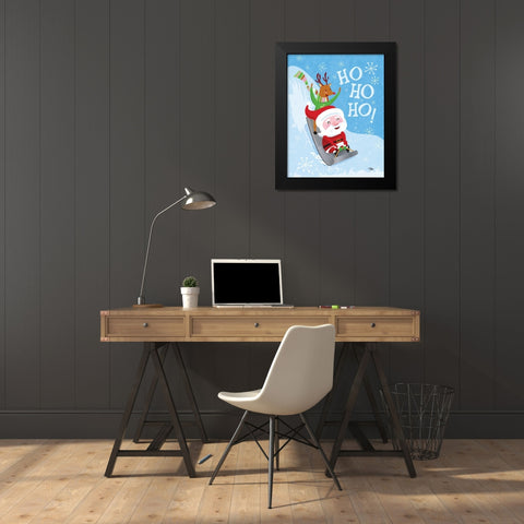 Santa Sledding Black Modern Wood Framed Art Print by Woo, Teresa