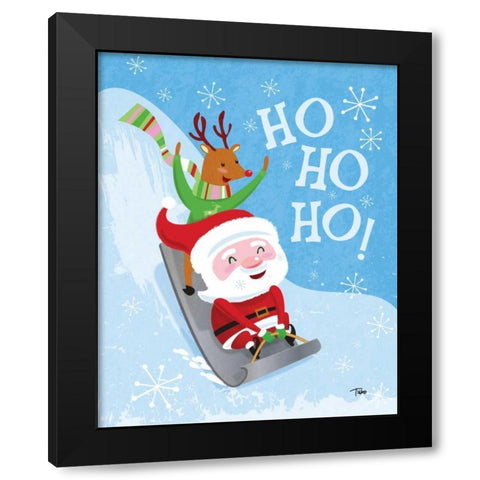 Santa Sledding Black Modern Wood Framed Art Print with Double Matting by Woo, Teresa