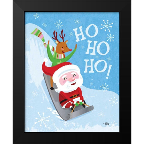 Santa Sledding Black Modern Wood Framed Art Print by Woo, Teresa