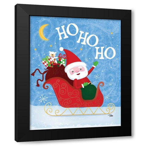 Santa Sleigh Black Modern Wood Framed Art Print with Double Matting by Woo, Teresa
