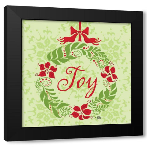 Green Joy Wreath Black Modern Wood Framed Art Print with Double Matting by Woo, Teresa
