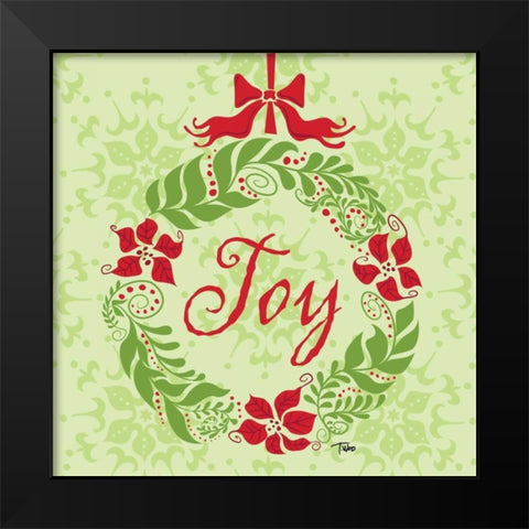 Green Joy Wreath Black Modern Wood Framed Art Print by Woo, Teresa