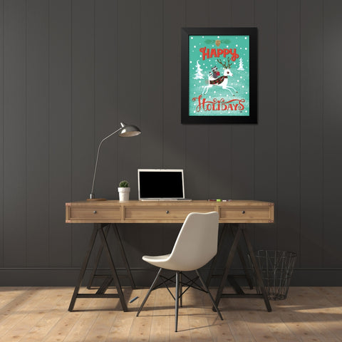 Deer and Raccoon Black Modern Wood Framed Art Print by Woo, Teresa