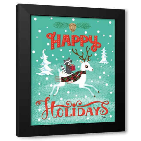 Deer and Raccoon Black Modern Wood Framed Art Print by Woo, Teresa