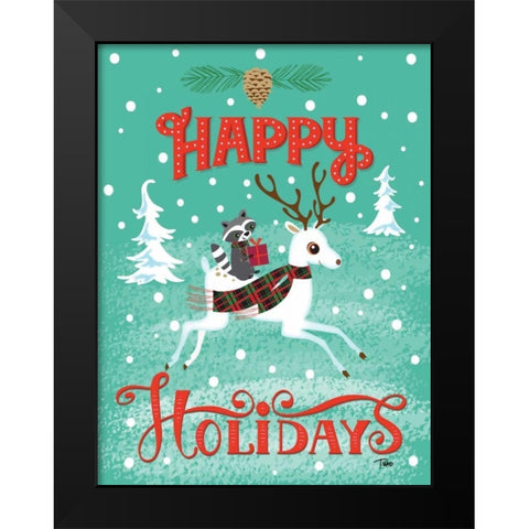 Deer and Raccoon Black Modern Wood Framed Art Print by Woo, Teresa