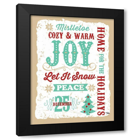 Holiday Words Tan Black Modern Wood Framed Art Print with Double Matting by Woo, Teresa