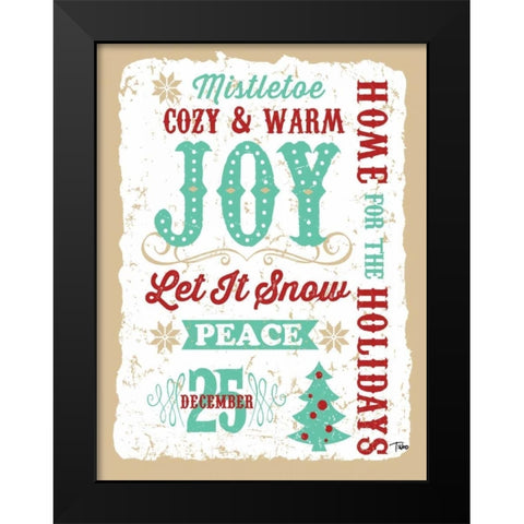 Holiday Words Tan Black Modern Wood Framed Art Print by Woo, Teresa