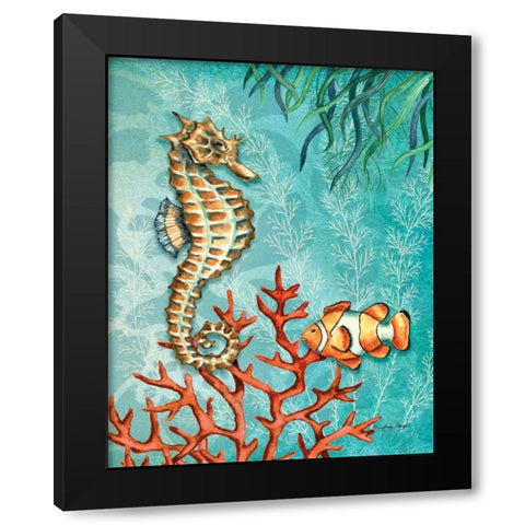 Seahorse Black Modern Wood Framed Art Print by Wright, Sydney