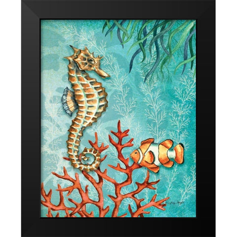 Seahorse Black Modern Wood Framed Art Print by Wright, Sydney