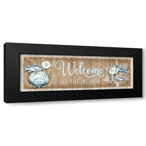 Welcome Seashells Black Modern Wood Framed Art Print by Wright, Sydney