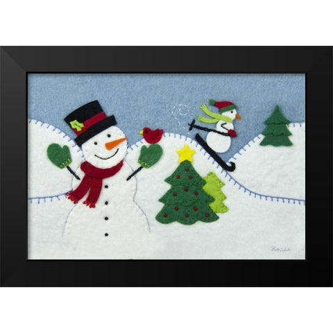 Holiday Snowman Black Modern Wood Framed Art Print by White, Betz