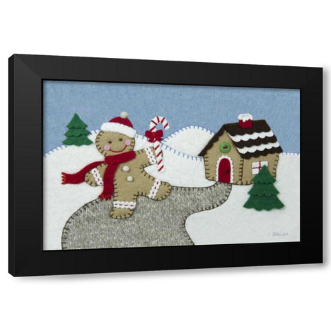 Holiday Gingerbread Man Black Modern Wood Framed Art Print with Double Matting by White, Betz