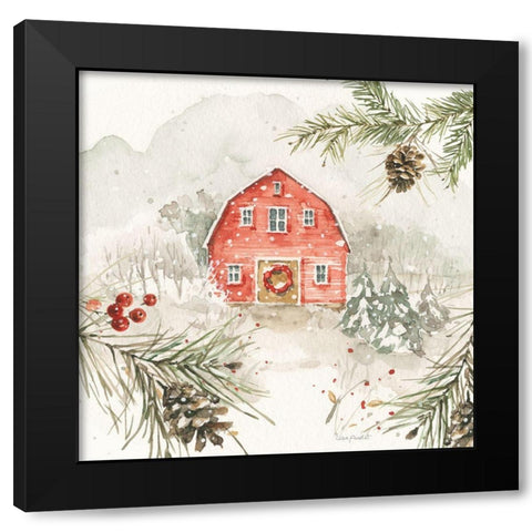 Poinsettia Village III Black Modern Wood Framed Art Print with Double Matting by Audit, Lisa