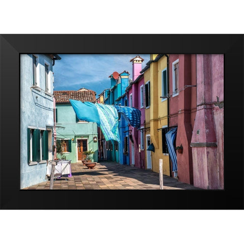 Burano Wash Day Black Modern Wood Framed Art Print by Head, Danny
