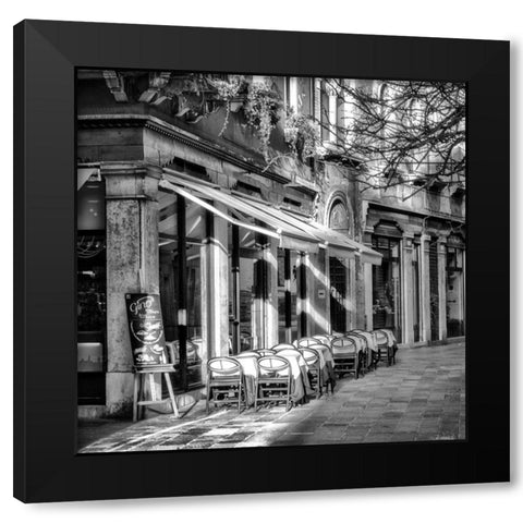 Sidewalk CafÃ© BW Black Modern Wood Framed Art Print by Head, Danny