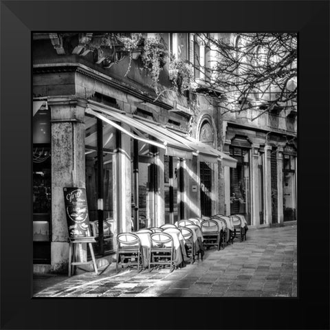 Sidewalk CafÃ© BW Black Modern Wood Framed Art Print by Head, Danny