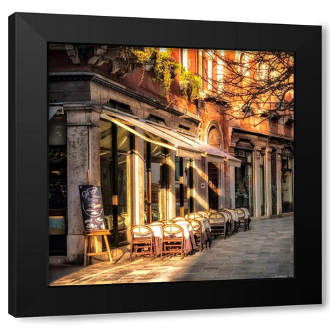 Sidewalk CafÃ© Black Modern Wood Framed Art Print with Double Matting by Head, Danny