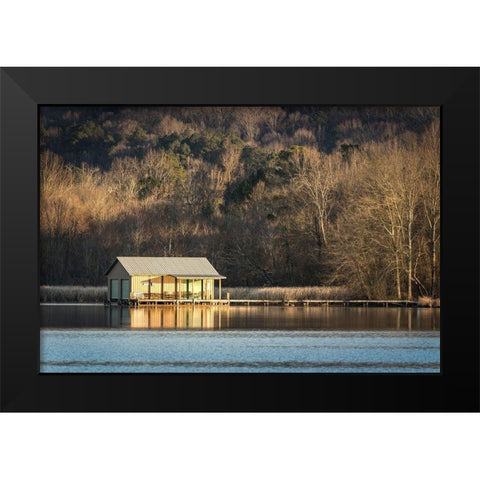 Boathouse Reflections Black Modern Wood Framed Art Print by Head, Danny