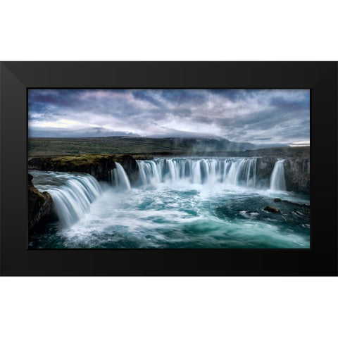 Godafoss Black Modern Wood Framed Art Print by Head, Danny