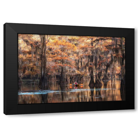 Bayou Kayaker Black Modern Wood Framed Art Print by Head, Danny