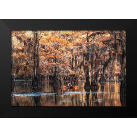 Bayou Kayaker Black Modern Wood Framed Art Print by Head, Danny