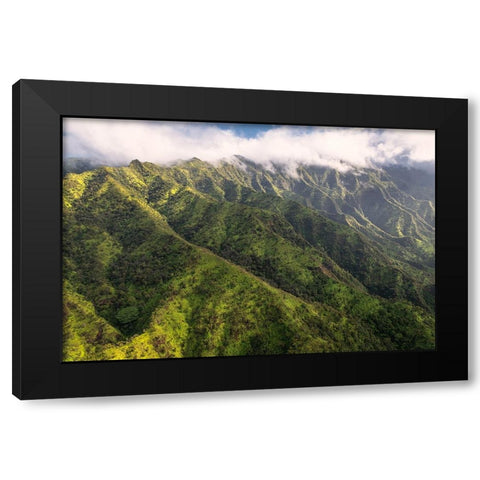 Na Pali Green Black Modern Wood Framed Art Print with Double Matting by Head, Danny
