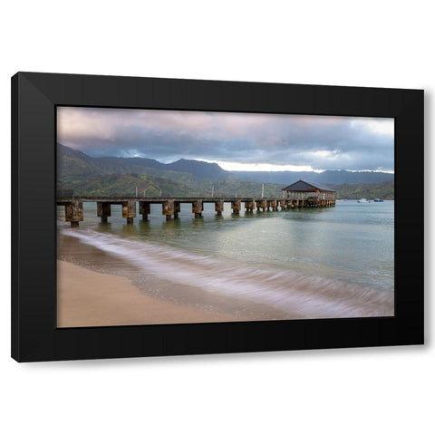 Hanalei Pier II Black Modern Wood Framed Art Print with Double Matting by Head, Danny