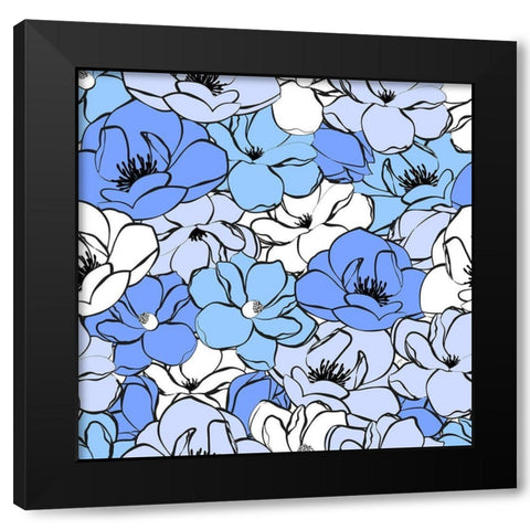 Blue Magnolias Black Modern Wood Framed Art Print by Aesthete