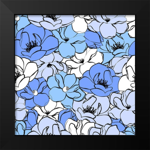 Blue Magnolias Black Modern Wood Framed Art Print by Aesthete