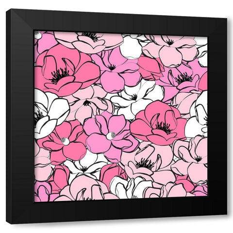 Pink Magnolias Black Modern Wood Framed Art Print with Double Matting by Aesthete