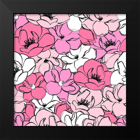 Pink Magnolias Black Modern Wood Framed Art Print by Aesthete