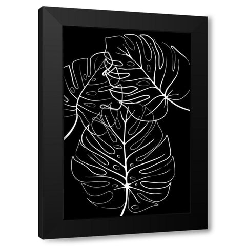 Ink Leaves Black Black Modern Wood Framed Art Print with Double Matting by Aesthete
