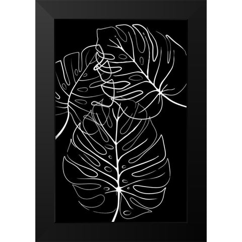 Ink Leaves Black Black Modern Wood Framed Art Print by Aesthete
