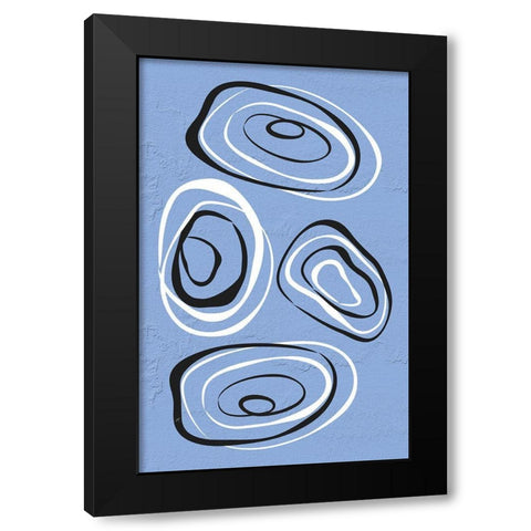 Water Circles Blue Black Modern Wood Framed Art Print by Aesthete