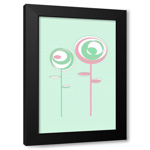 Green Flowers Black Modern Wood Framed Art Print with Double Matting by Aesthete