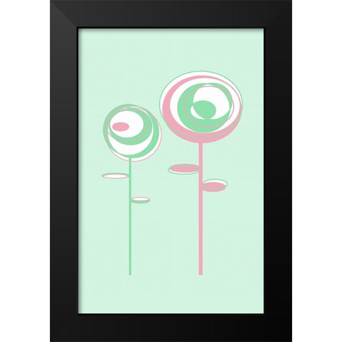 Green Flowers Black Modern Wood Framed Art Print by Aesthete