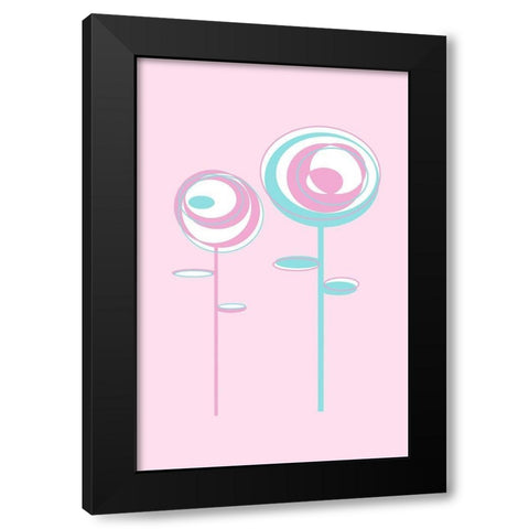 Pink Flowers Black Modern Wood Framed Art Print by Aesthete